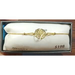 10k Yellow Gold Leaf Tree Of Life Round Adjustable Lariat Rope 9" Bracelet